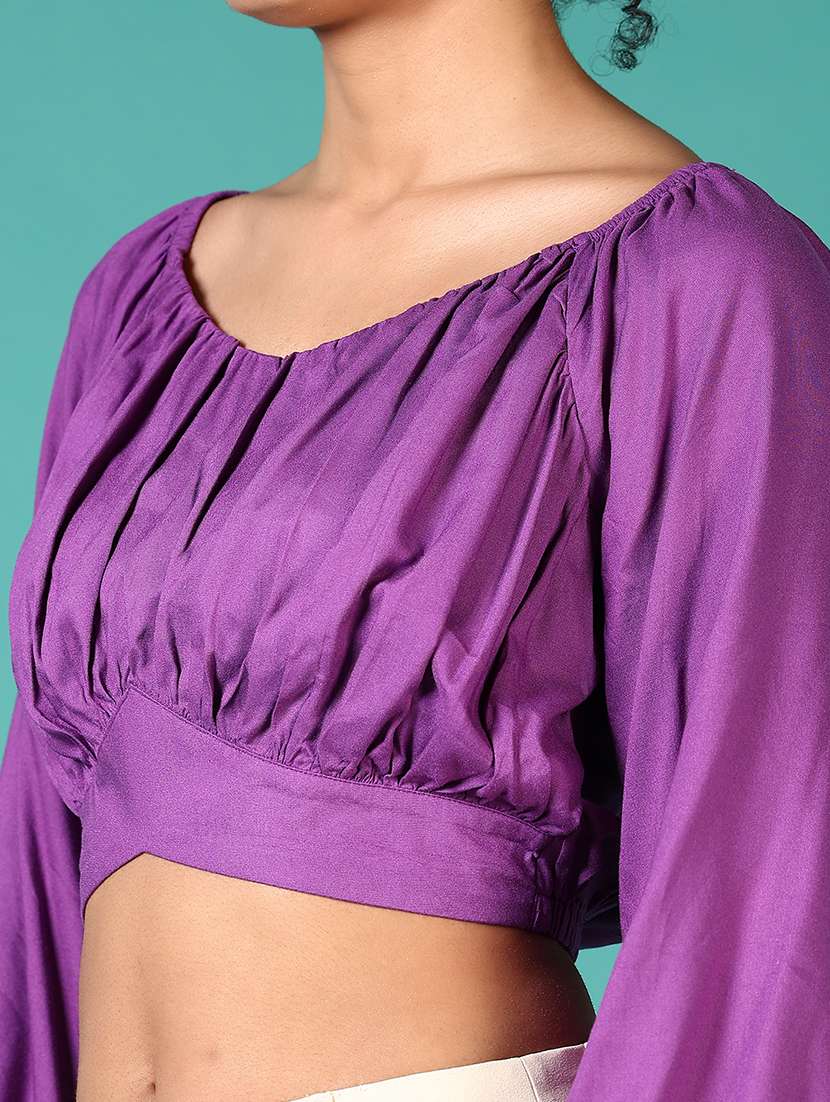 women solid long sleeve crop top - 21556140 -  Standard Image - 5