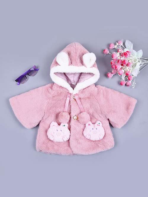 girls solid fur long sleeve jacket - 21556212 -  Standard Image - 0