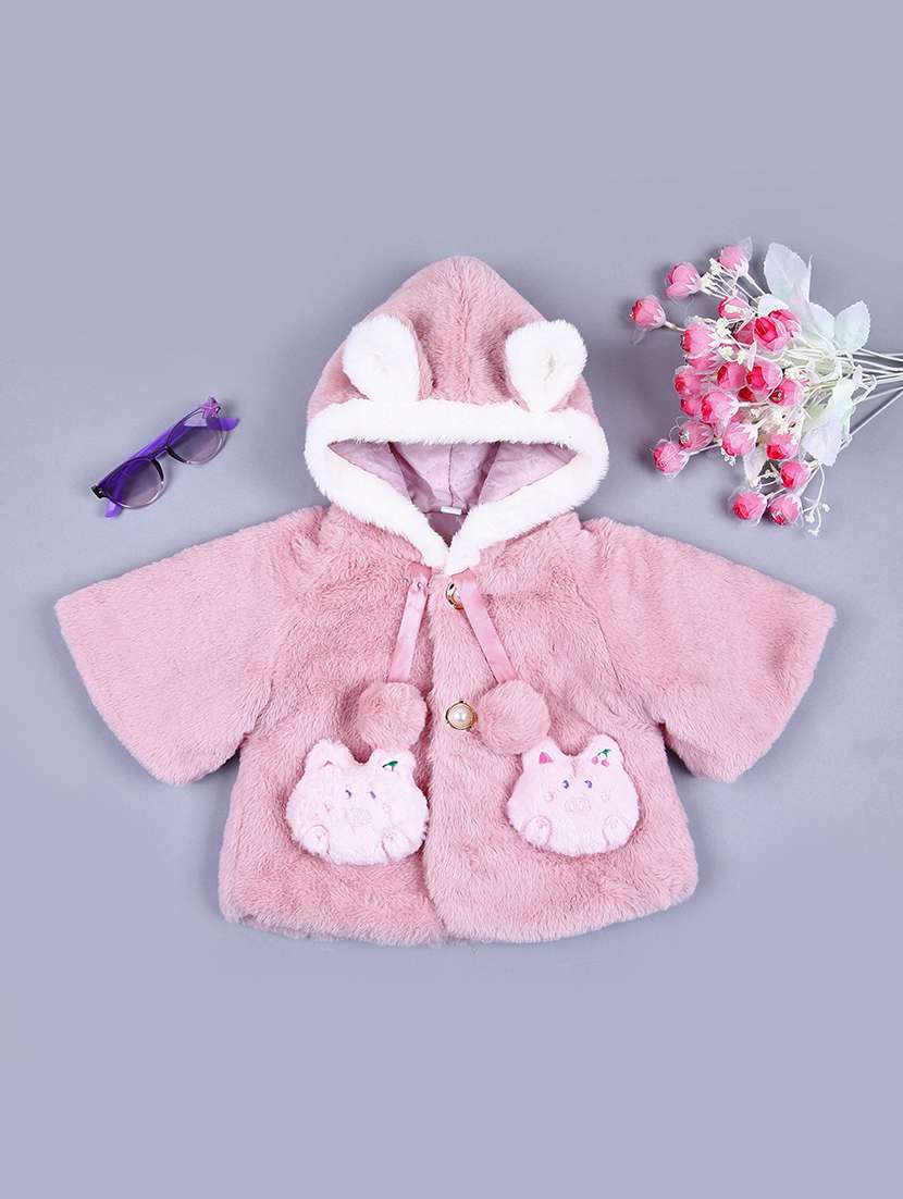 girls solid fur long sleeve jacket