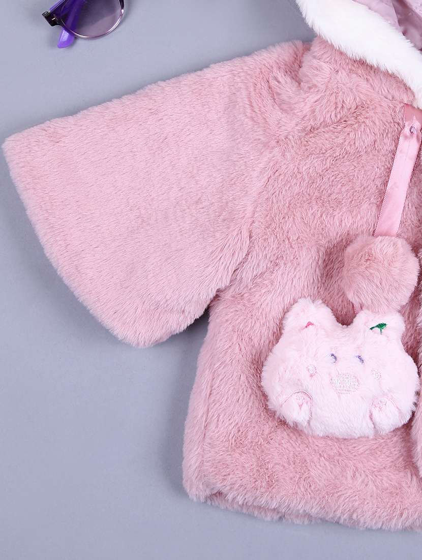 girls solid fur long sleeve jacket - 21556212 -  Standard Image - 3