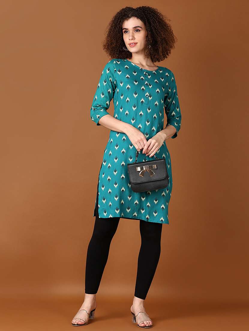 women printed three quarter sleeve straight kurta - 21556222 -  Standard Image - 3