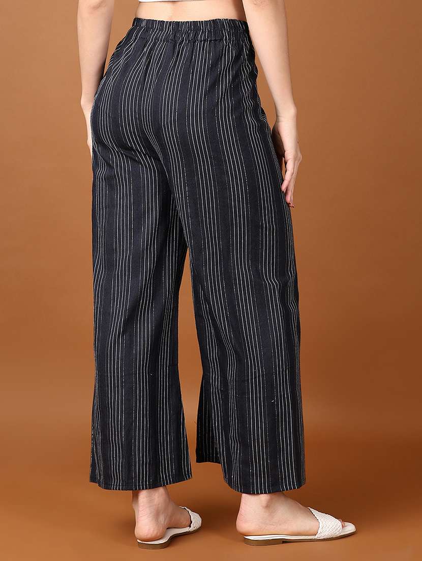 women navy blue stripes printed palazzo - 21556240 -  Standard Image - 3