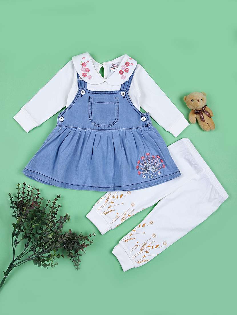 girls embroidered dungarees twin set