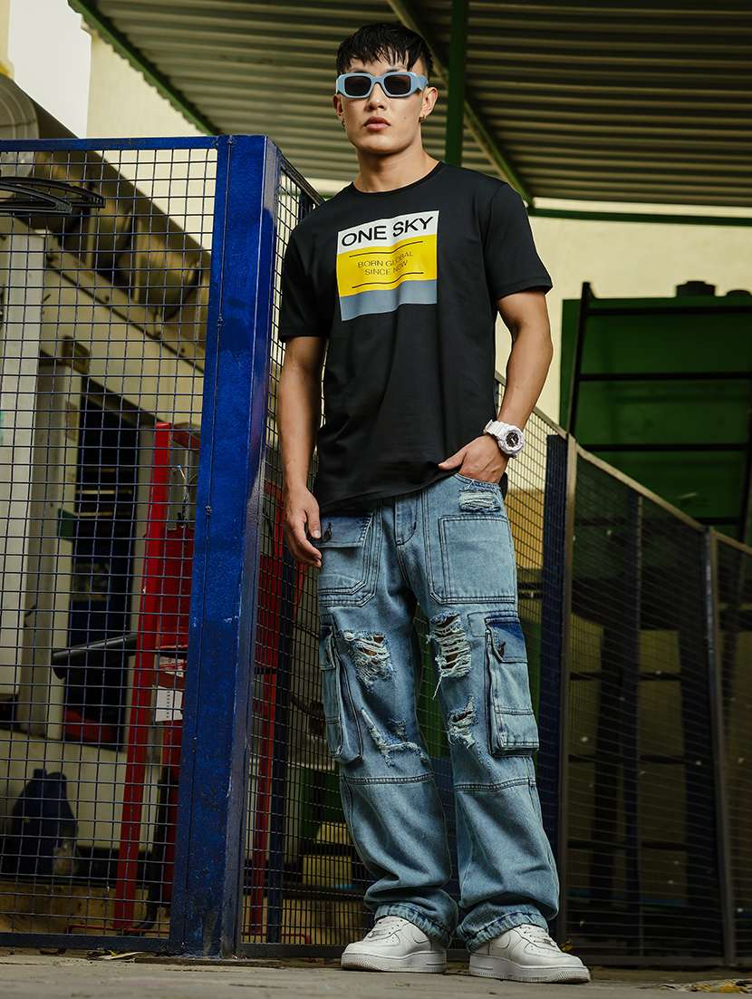 men chest print round neck t-shirt - 21556424 -  Standard Image - 3