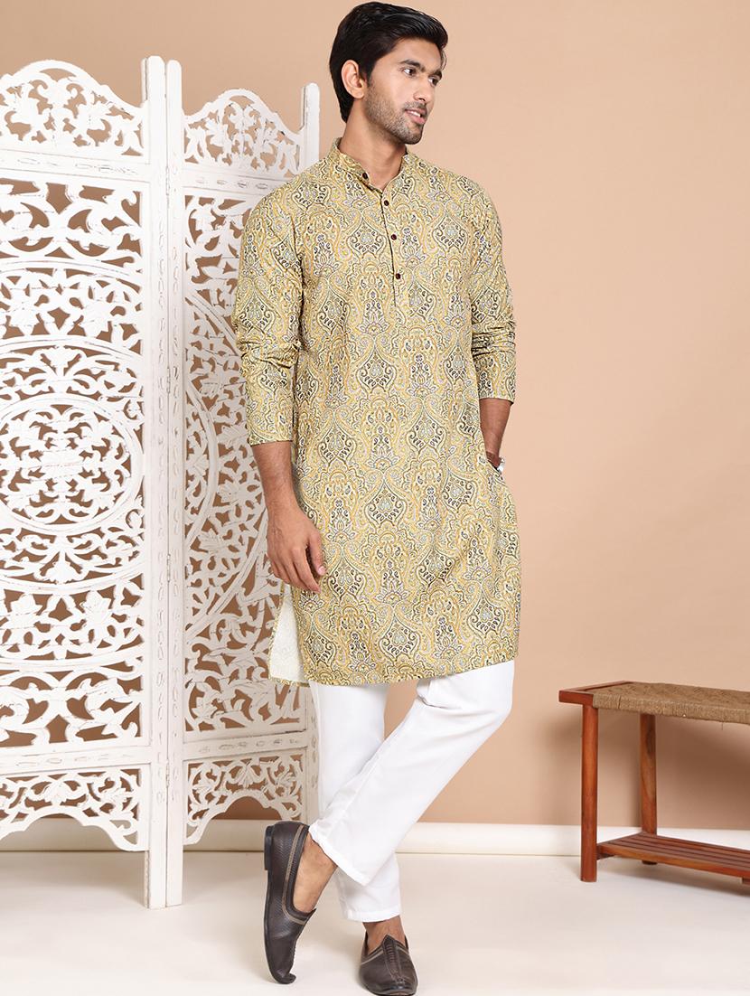 men mandarin neck printed kurta pyjama set - 21556439 - Zoom Image - 0