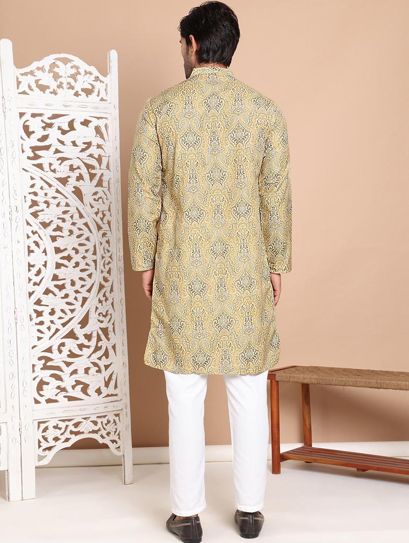 men mandarin neck printed kurta pyjama set - 21556439 - Standard Image - 3