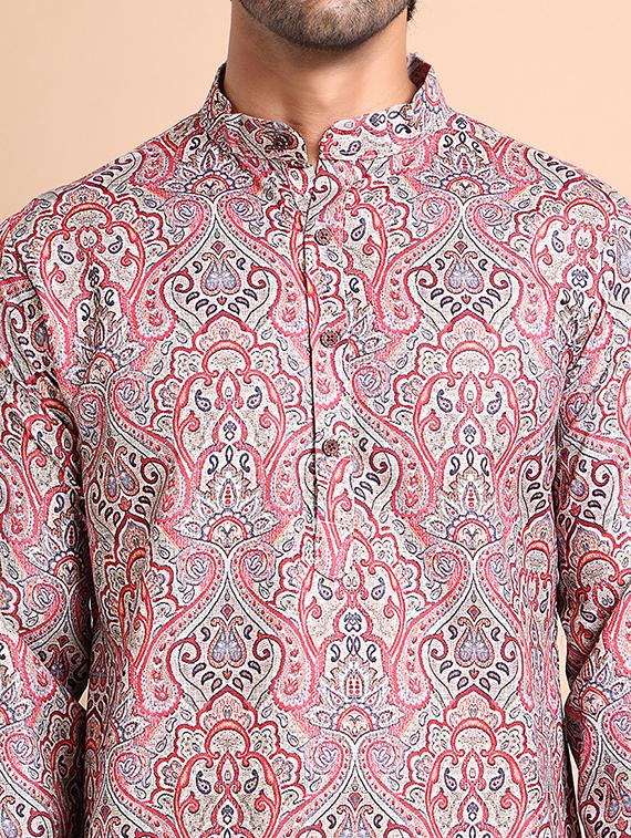 men mandarin neck printed kurta pyjama set - 21556440 - Standard Image - 5