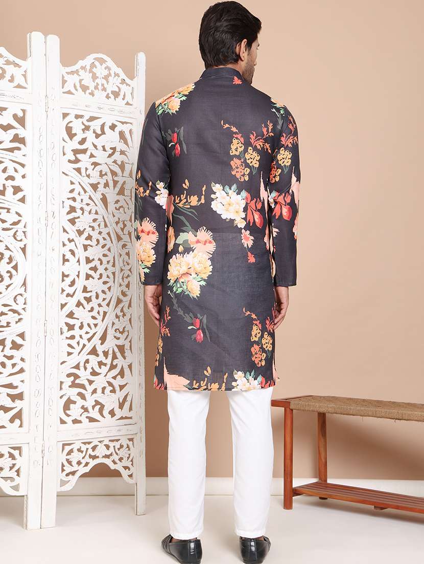 men mandarin neck floral printed kurta pyjama set - 21556441 - Standard Image - 3