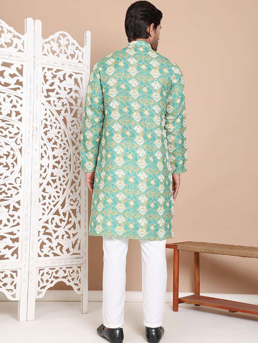 men mandarin neck printed kurta pyjama set - 21556442 - Standard Image - 3