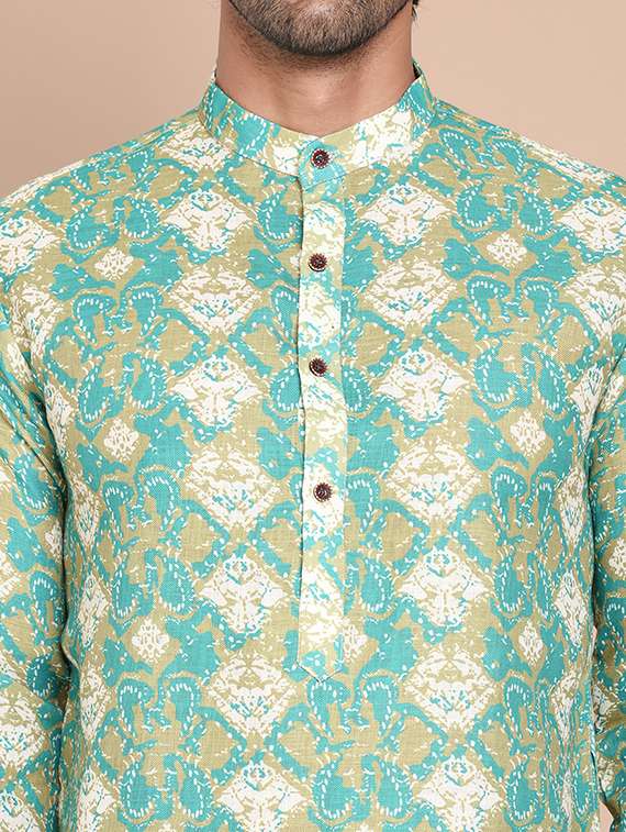 men mandarin neck printed kurta pyjama set - 21556442 - Standard Image - 5