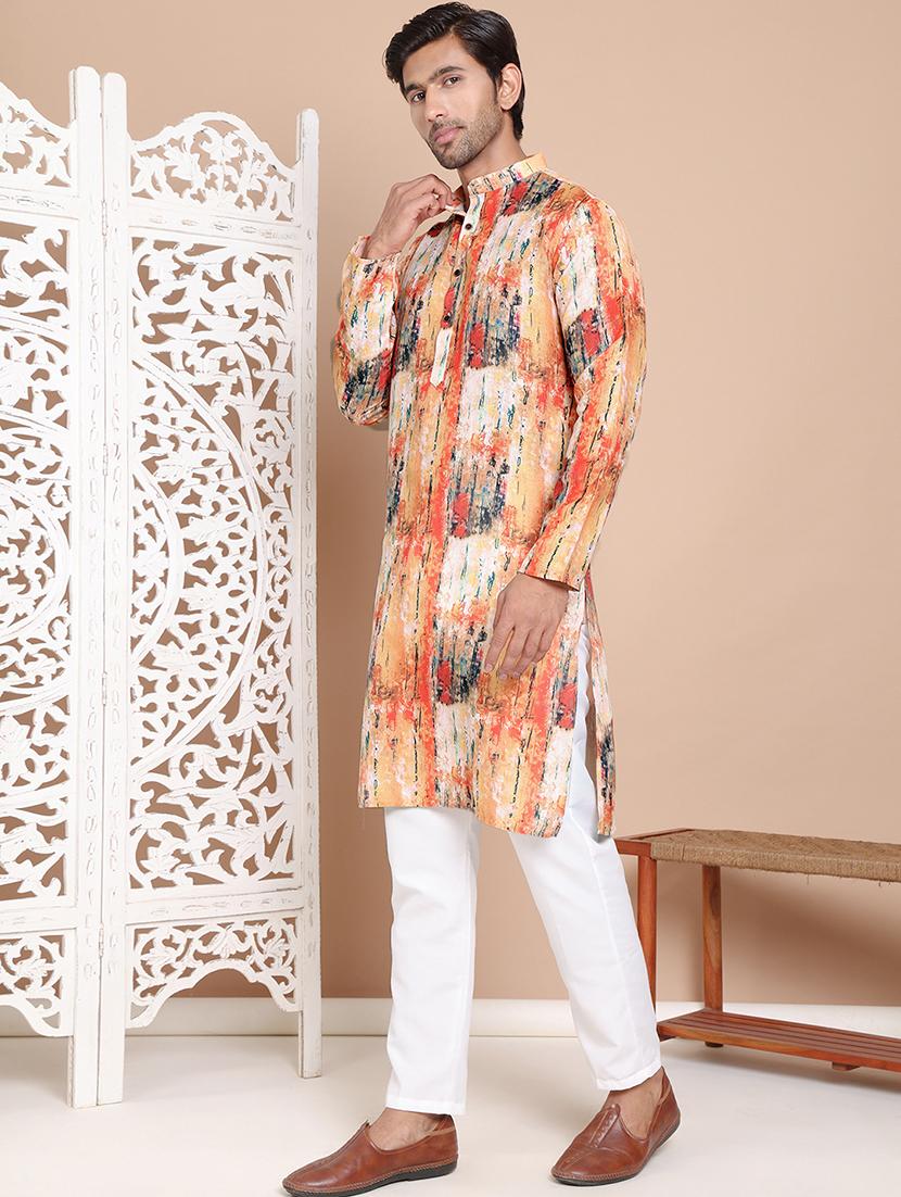 orange cotton kurta pyjama ethnic wear set - 21556443 - Zoom Image - 0