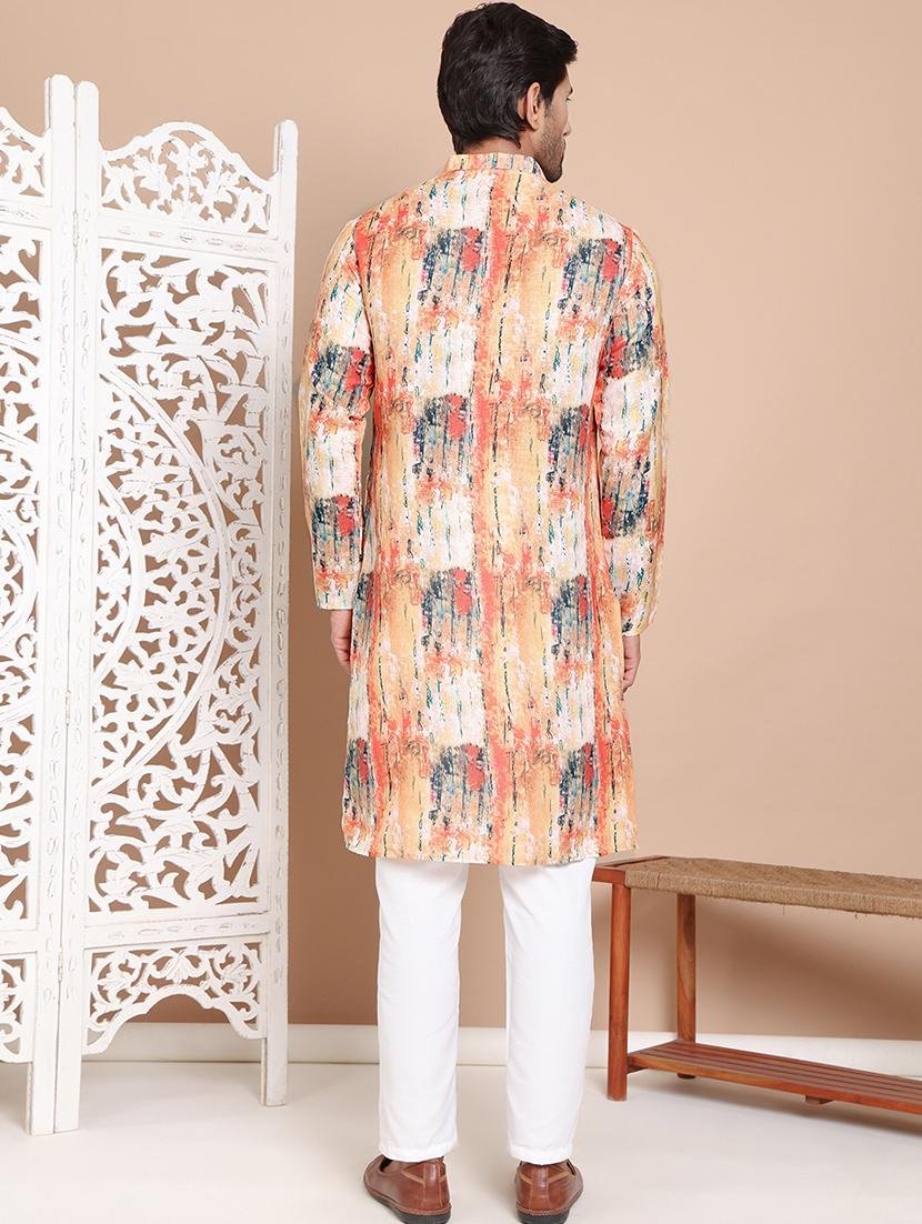 orange cotton kurta pyjama ethnic wear set - 21556443 - Standard Image - 3