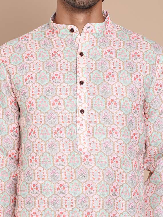 men mandarin neck printed kurta pyjama set - 21556444 -  Standard Image - 5
