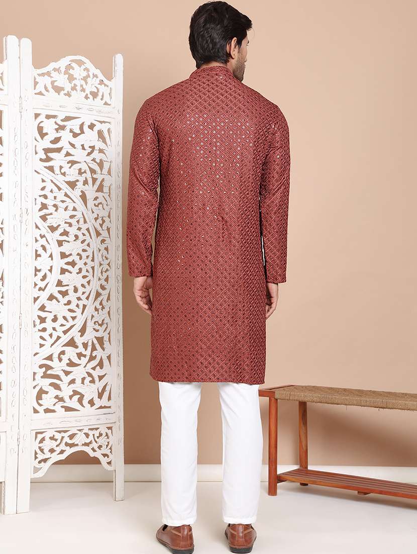 men mandarin neck embroidered kurta pyjama set - 21556450 -  Standard Image - 3