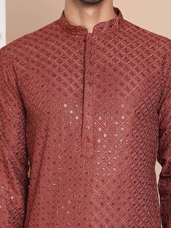 men mandarin neck embroidered kurta pyjama set - 21556450 -  Standard Image - 5