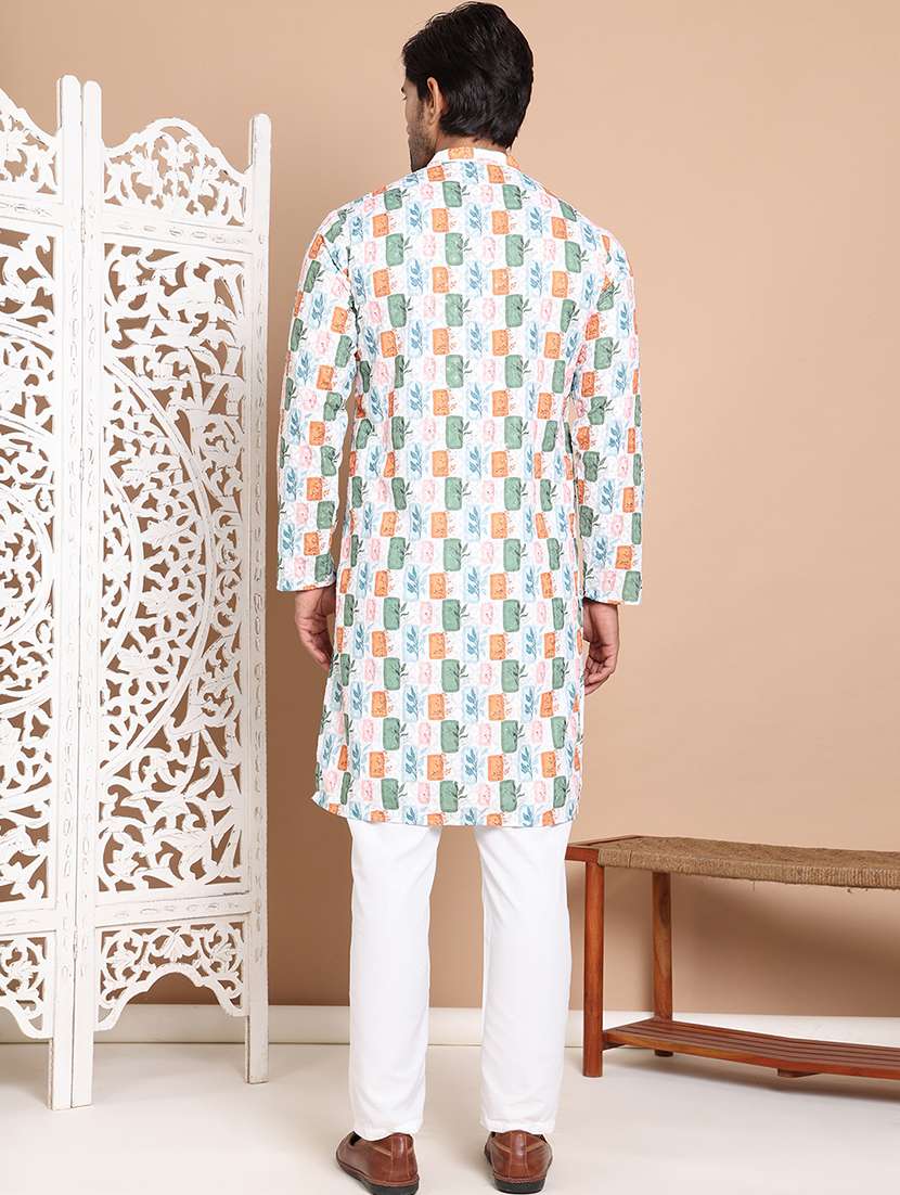 White Cotton Kurta Pyjama Ethnic Wear - 21556459 -  Standard Image - 3