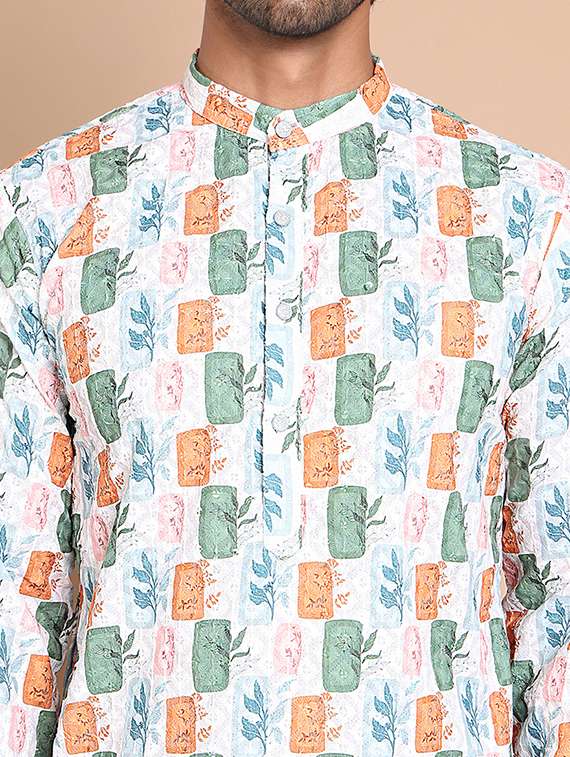 White Cotton Kurta Pyjama Ethnic Wear - 21556459 -  Standard Image - 5