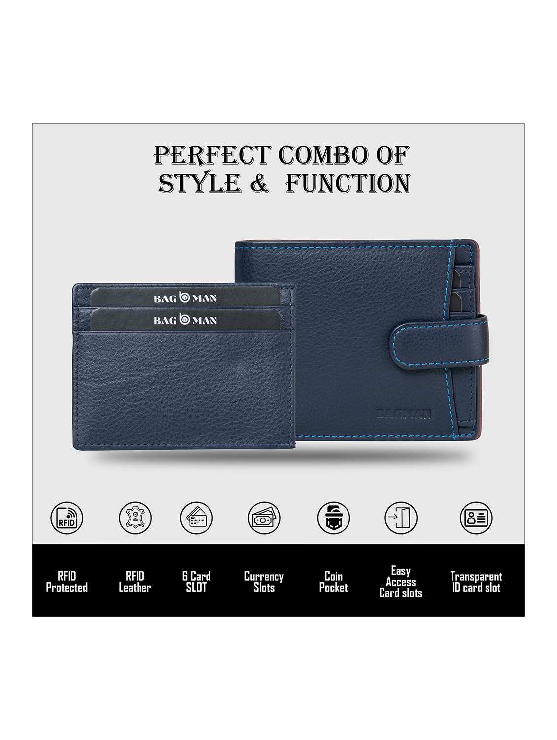 blue genuine leather wallet - 21556756 -  Standard Image - 3