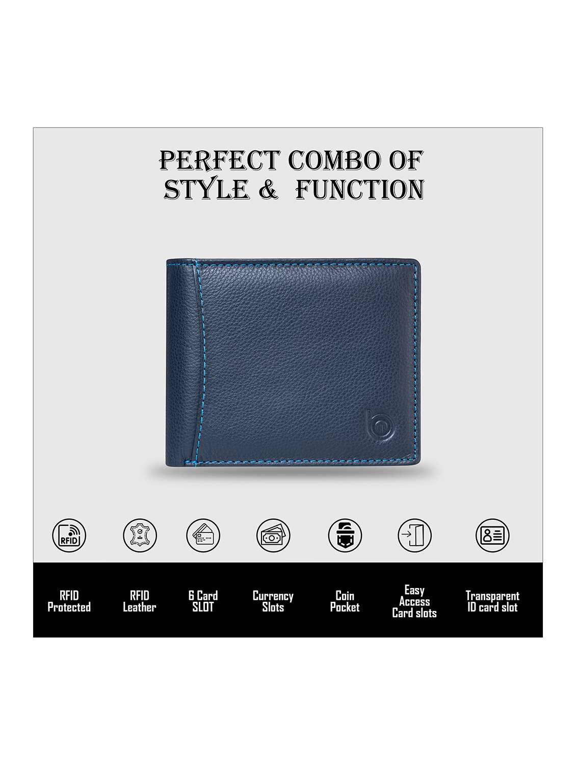 blue genuine leather wallet - 21556788 -  Standard Image - 3