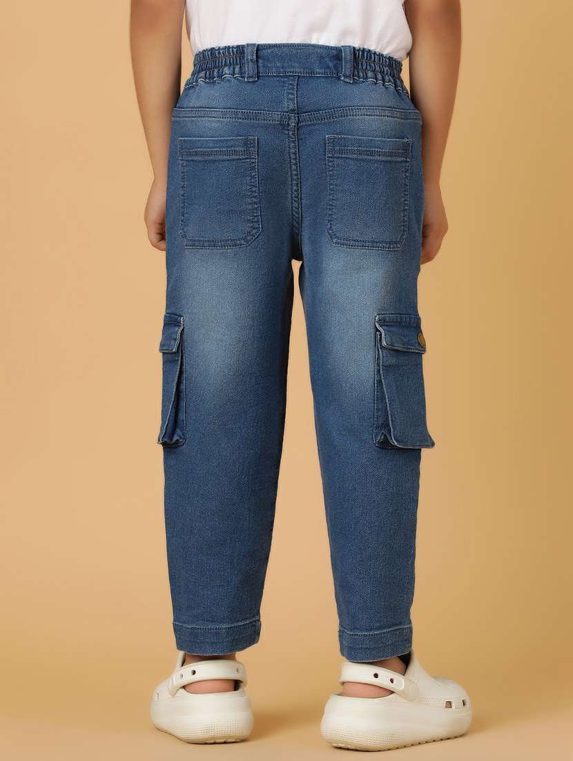 boys solid washed cargo fit jeans - 21556895 -  Standard Image - 3
