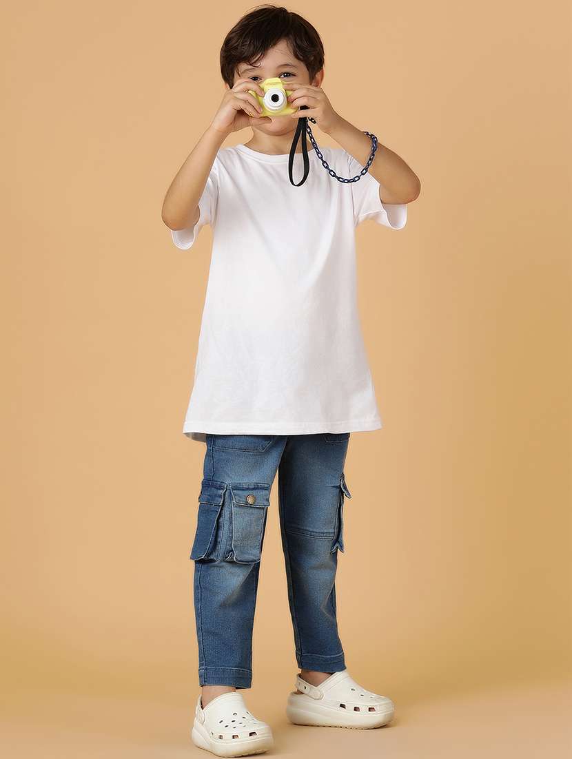 boys solid washed cargo fit jeans - 21556895 -  Standard Image - 5