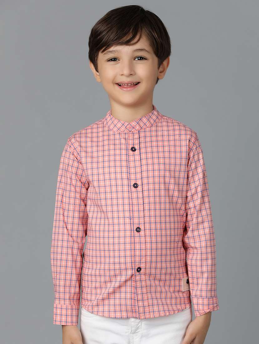 boys mandarin neck checkered shirt