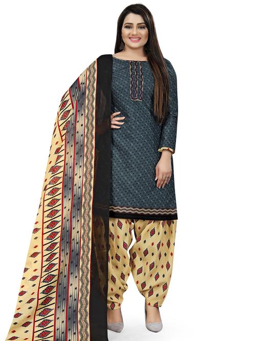 women blue printed unstitched suit - 21557122 - Standard Image - 0