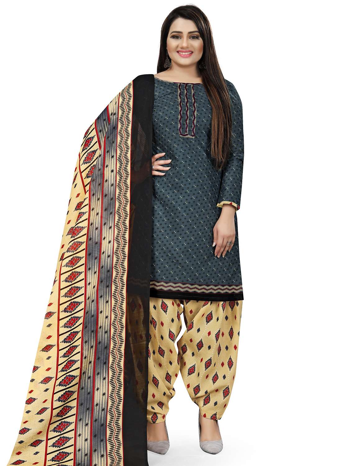 women blue printed unstitched suit - 21557122 - Zoom Image - 0