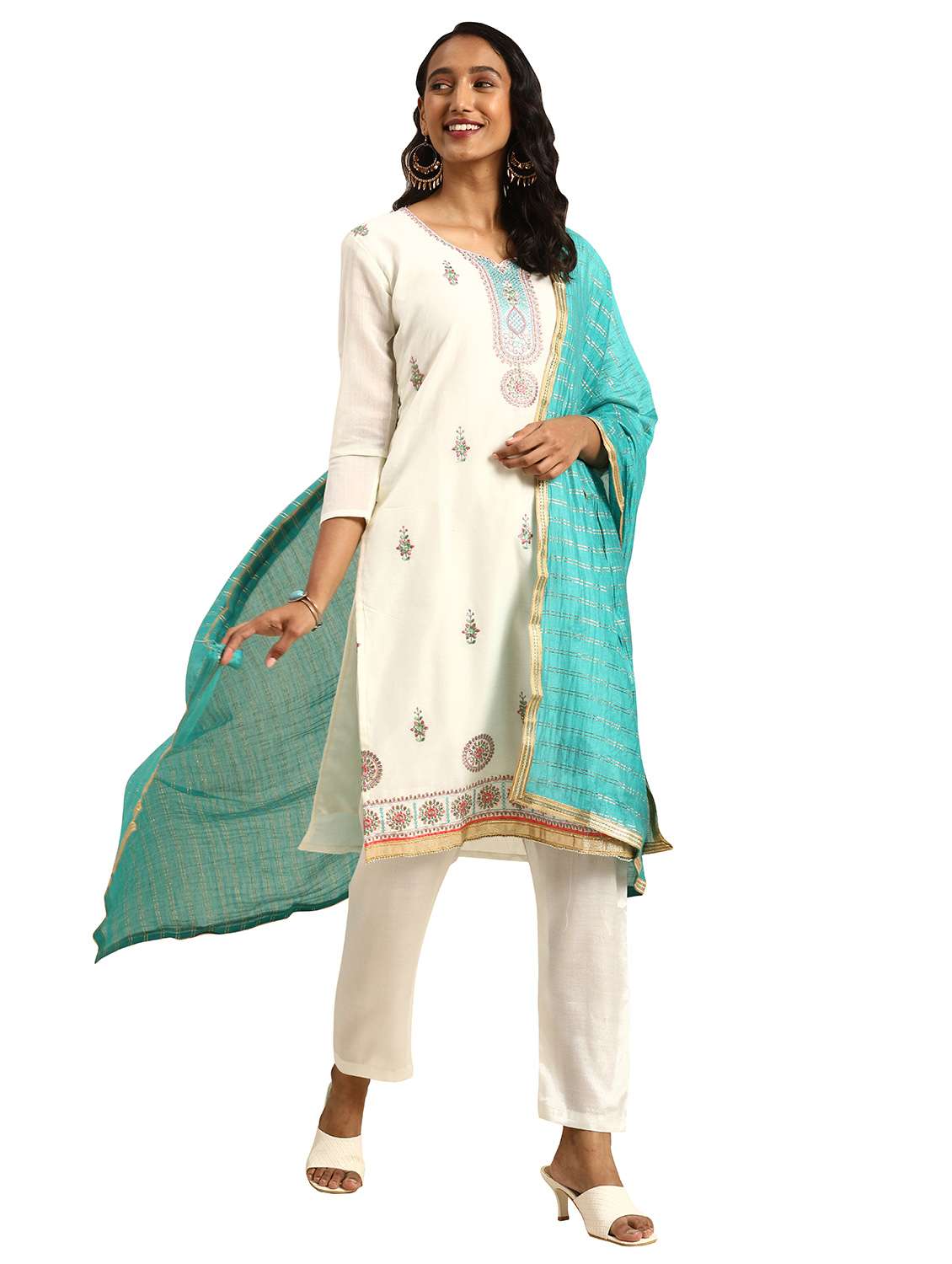 women solid with work unstitched suit