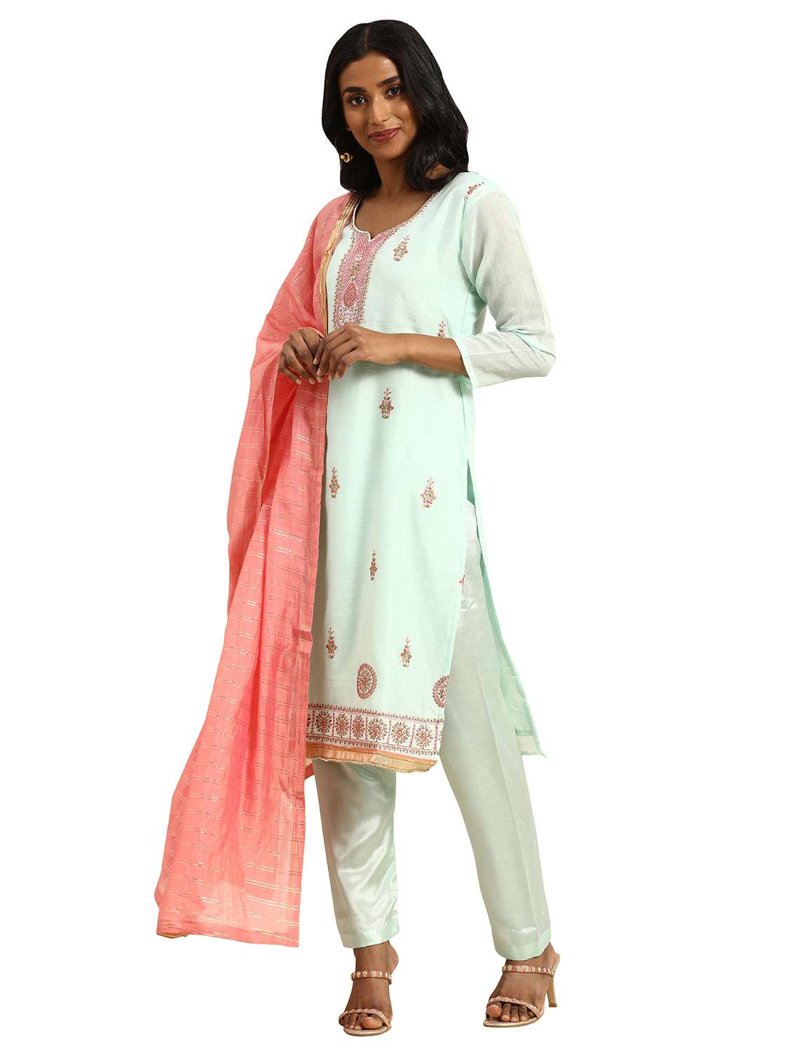 women solid with work unstitched suit