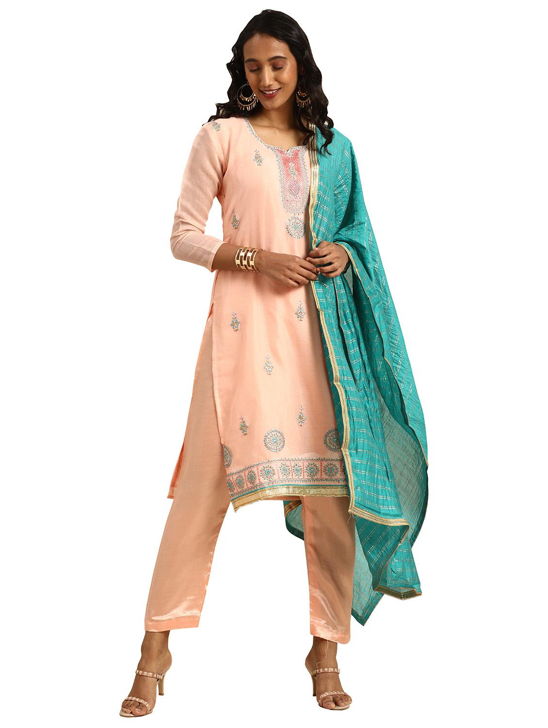 women solid with work unstitched suit