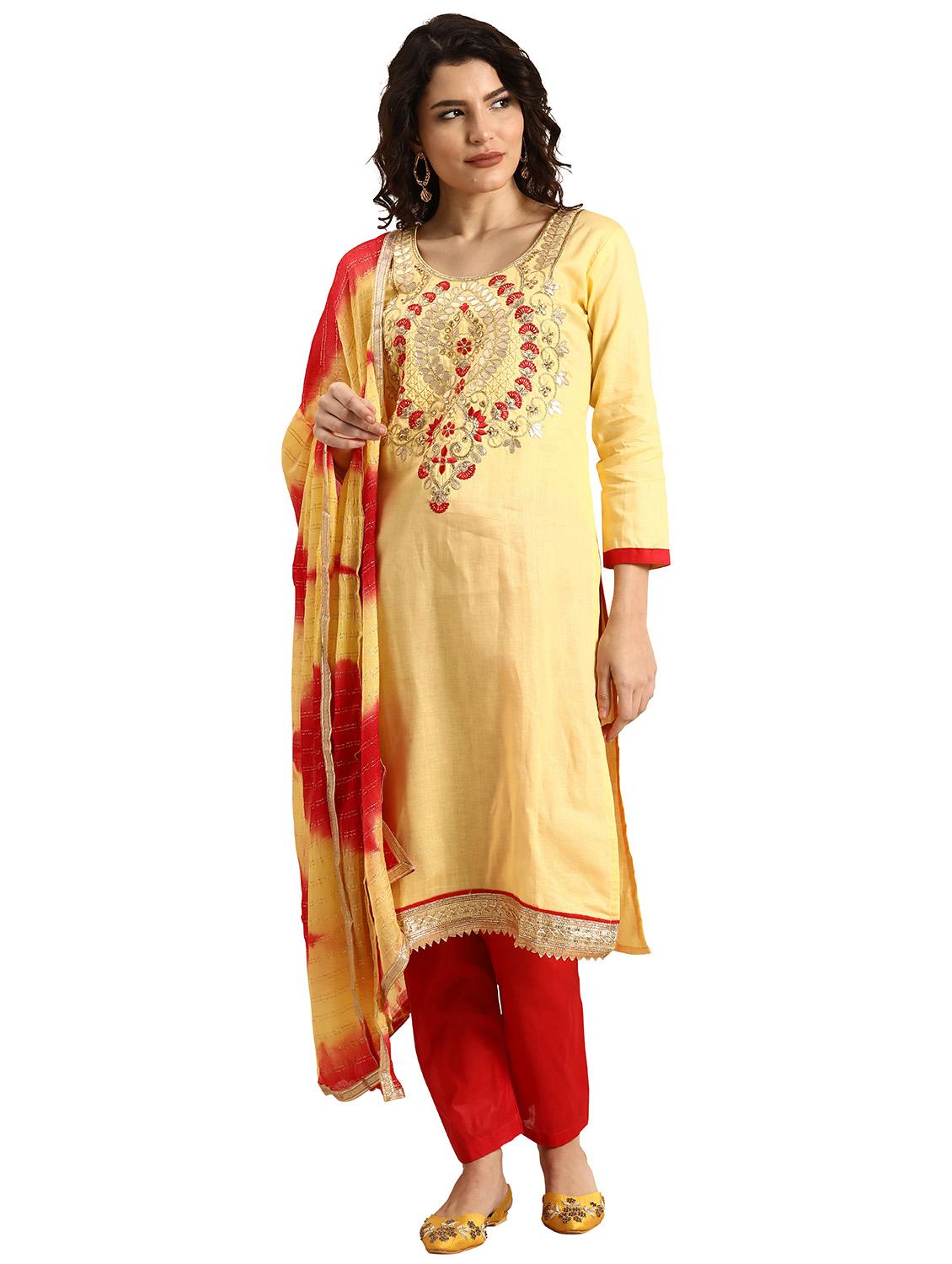 women solid with work unstitched suit