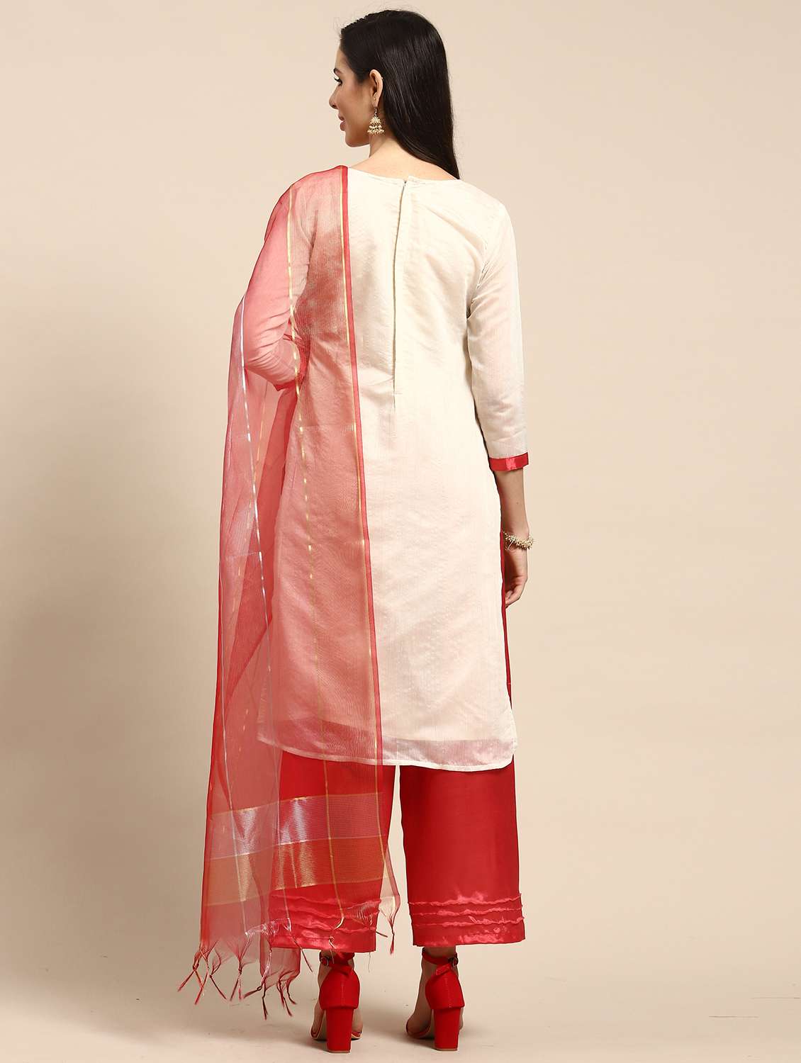 women solid with work unstitched suit - 21557228 - Standard Image - 3