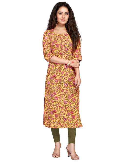 women three quarter sleeve straight kurta - 21557623 - Standard Image - 0