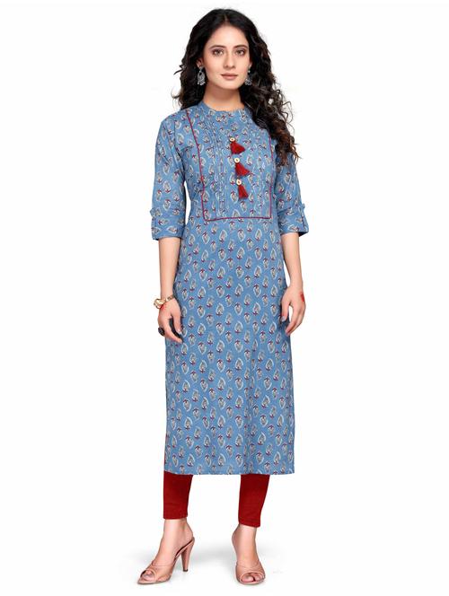 women three quarter sleeve straight kurta - 21557688 - Standard Image - 0