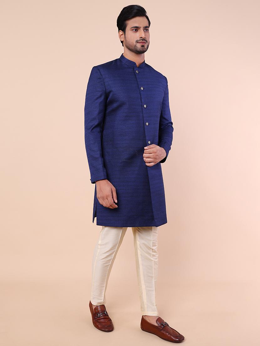 men mandarin neck solid sherwani set - 21558026 - Standard Image - 3