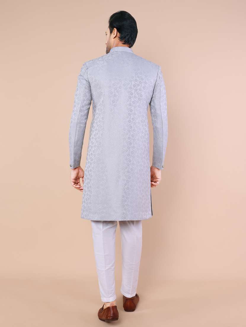men mandarin neck self design sherwani set - 21558037 - Standard Image - 3