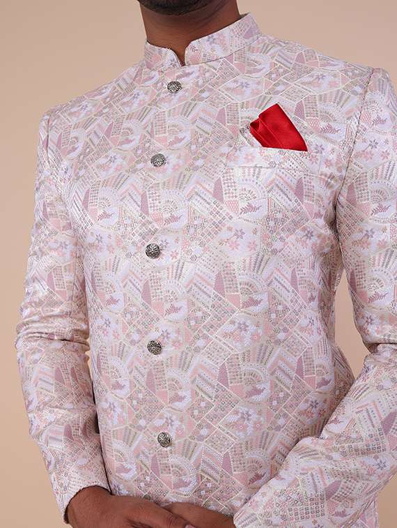 men mandarin neck self design sherwani set - 21558039 - Standard Image - 5