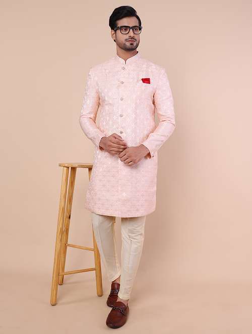 men self design long sleeves sherwani set - 21558041 - Standard Image - 0