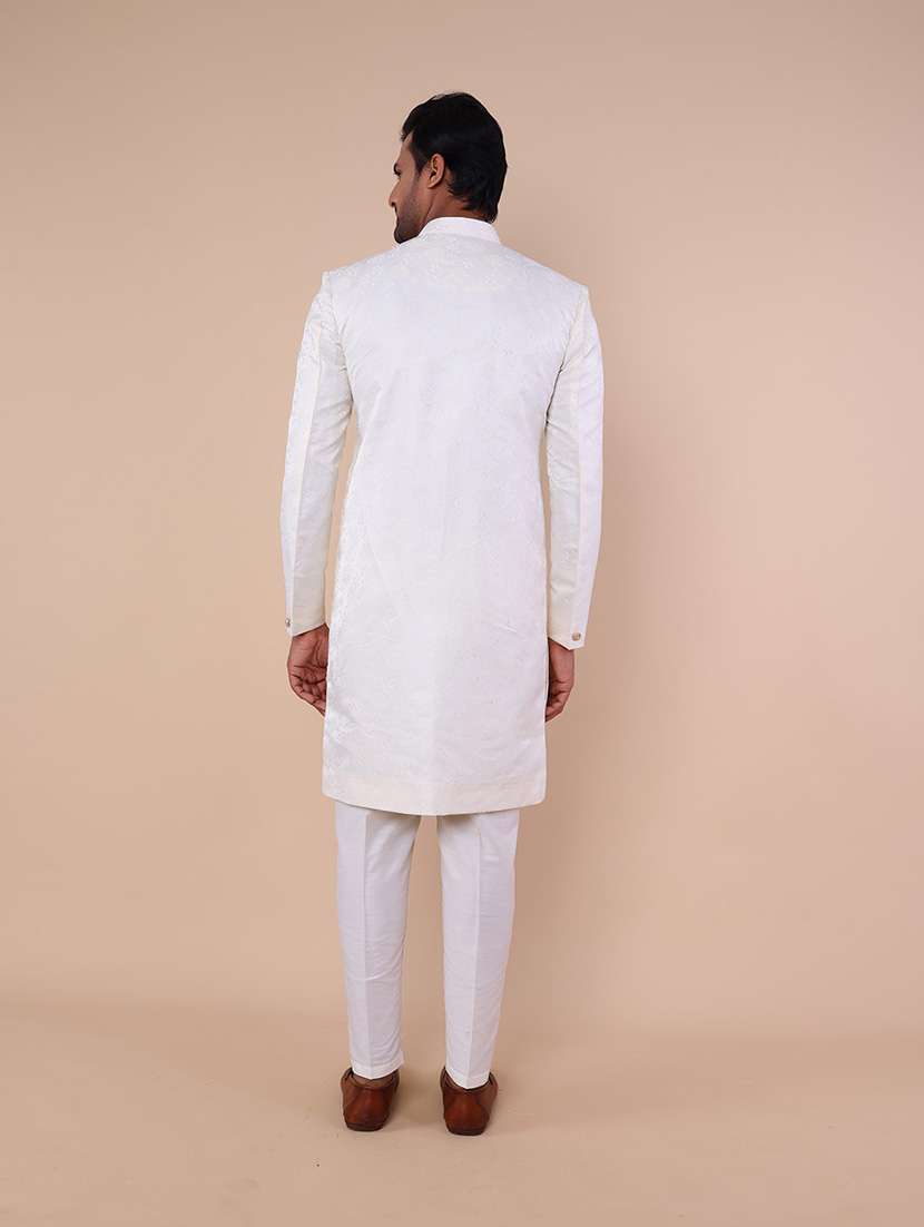 men mandarin neck self design sherwani set - 21558043 - Standard Image - 3