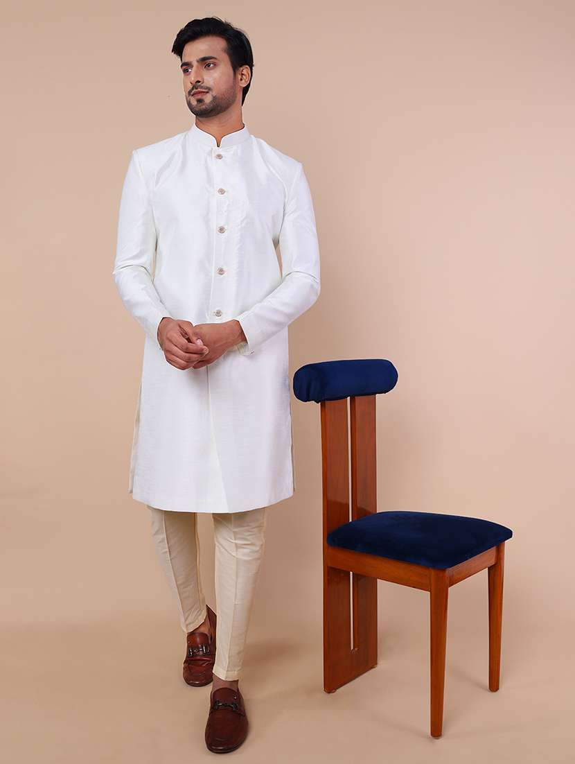 men mandarin neck solid sherwani set