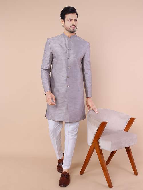 men self design long sleeves sherwani set - 21558050 - Standard Image - 0