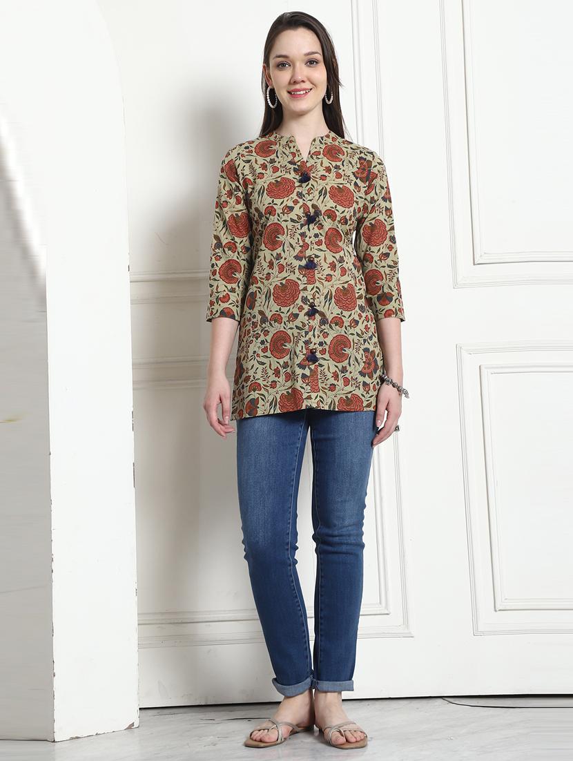 women floral three quarter sleeve kurti - 21558114 - Standard Image - 3