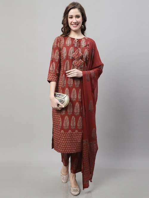 women three quarter sleeve kurta pant with dupatta set - 21558129 -  Standard Image - 0