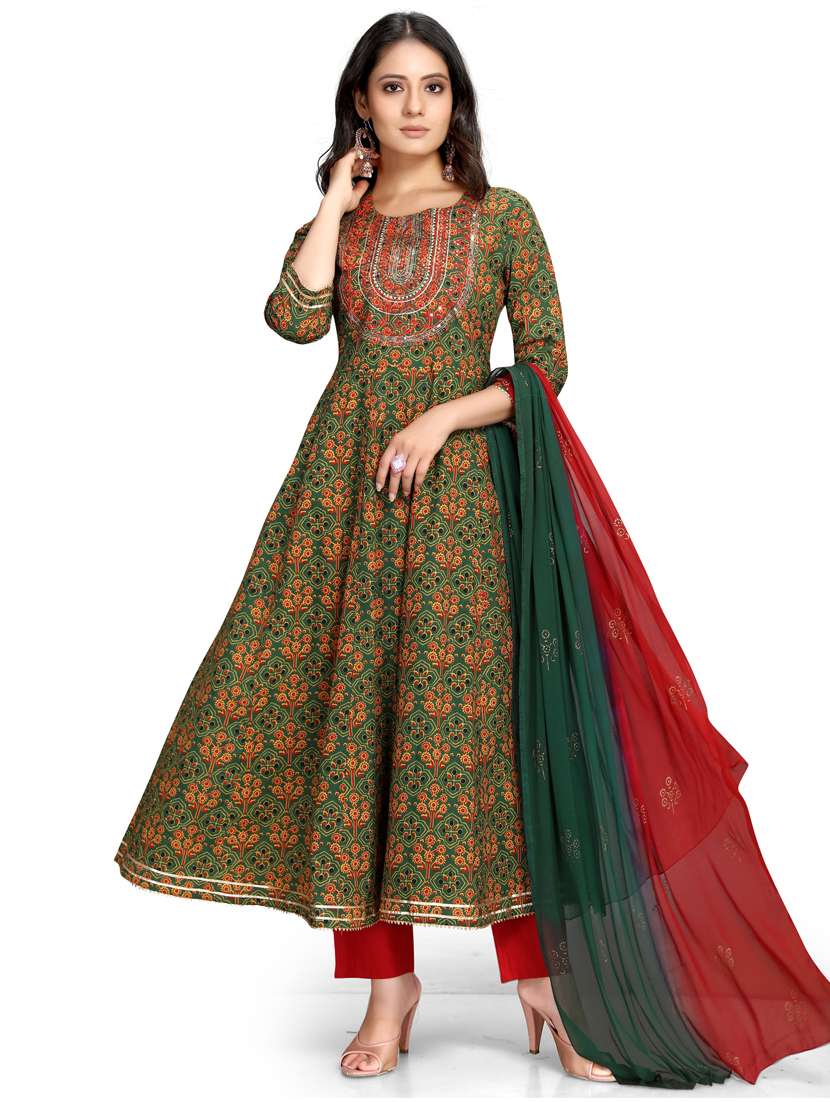 women three quarter sleeve kurta pant with dupatta set