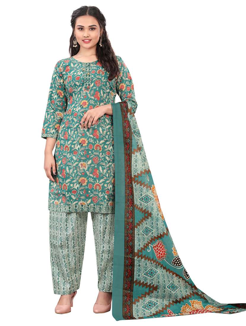 women three quarter sleeve kurta salwar with dupatta set