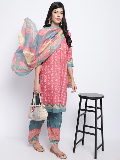 women three quarter sleeve kurta salwar with dupatta set - 21558218 - Standard Image - 0