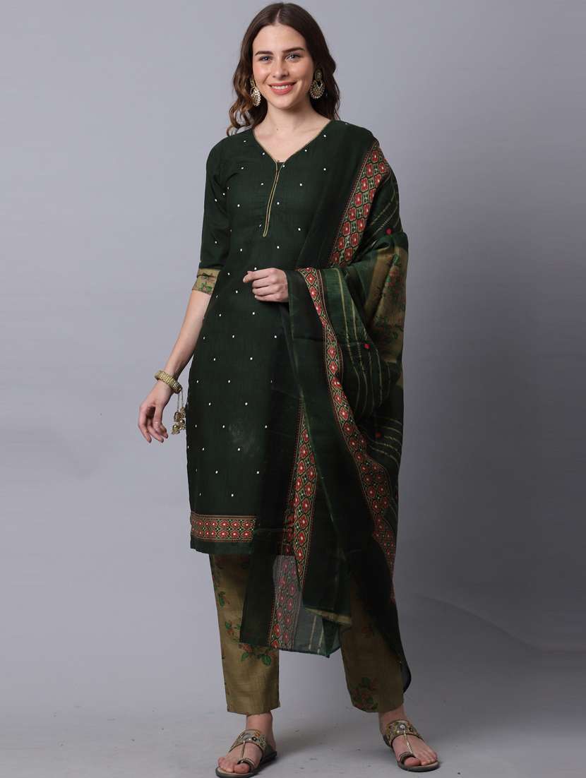 women printed kurta pant set with dupatta