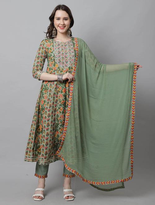 women floral round neck kurta pant set with dupatta - 21558265 -  Standard Image - 0