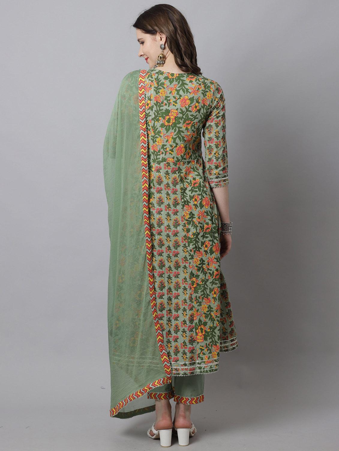 women floral round neck kurta pant set with dupatta - 21558265 - Standard Image - 3